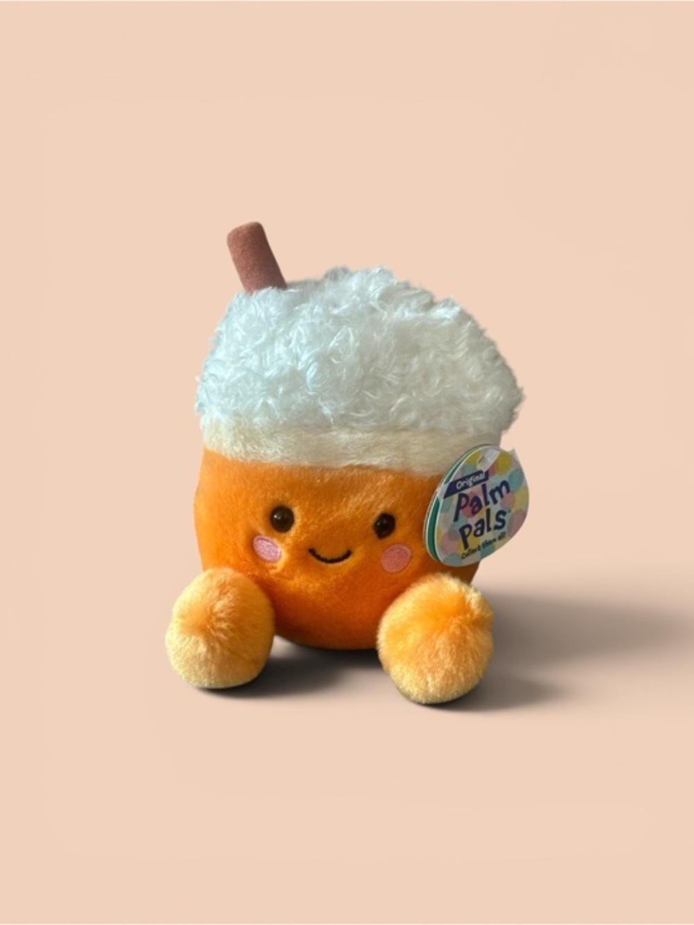 Orange Speckle Pumpkin Spice Late by Palm Pals Plush Drink Toy w/ White Foam Top